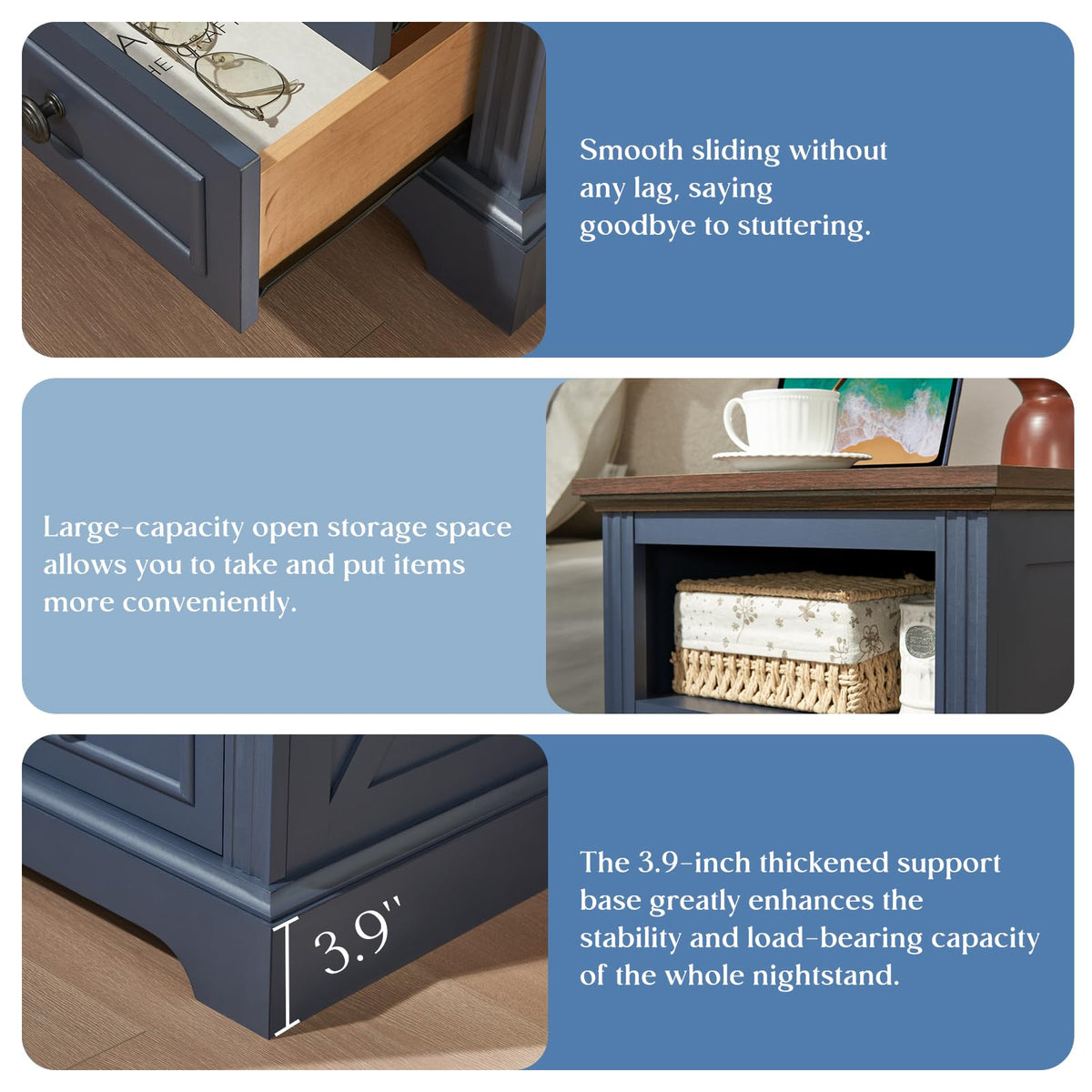 Blue 2 Drawer Nightstand with Charging Station W7567