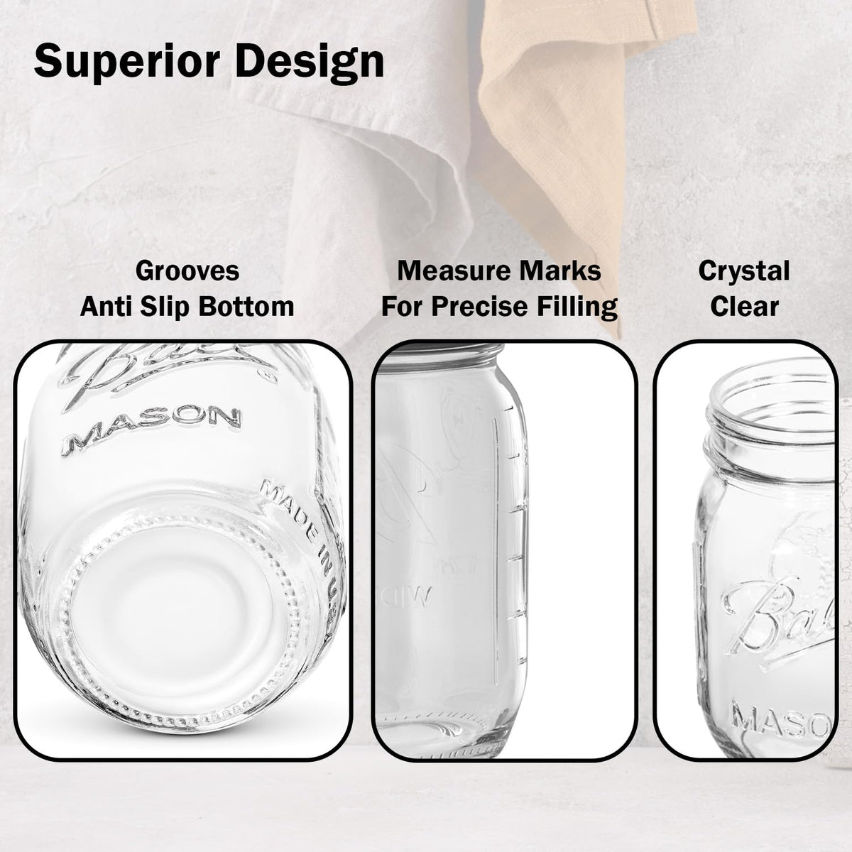 16 oz. Regular Mouth Mason Jars 12 Pack with Airtight Lids and Bands C7771