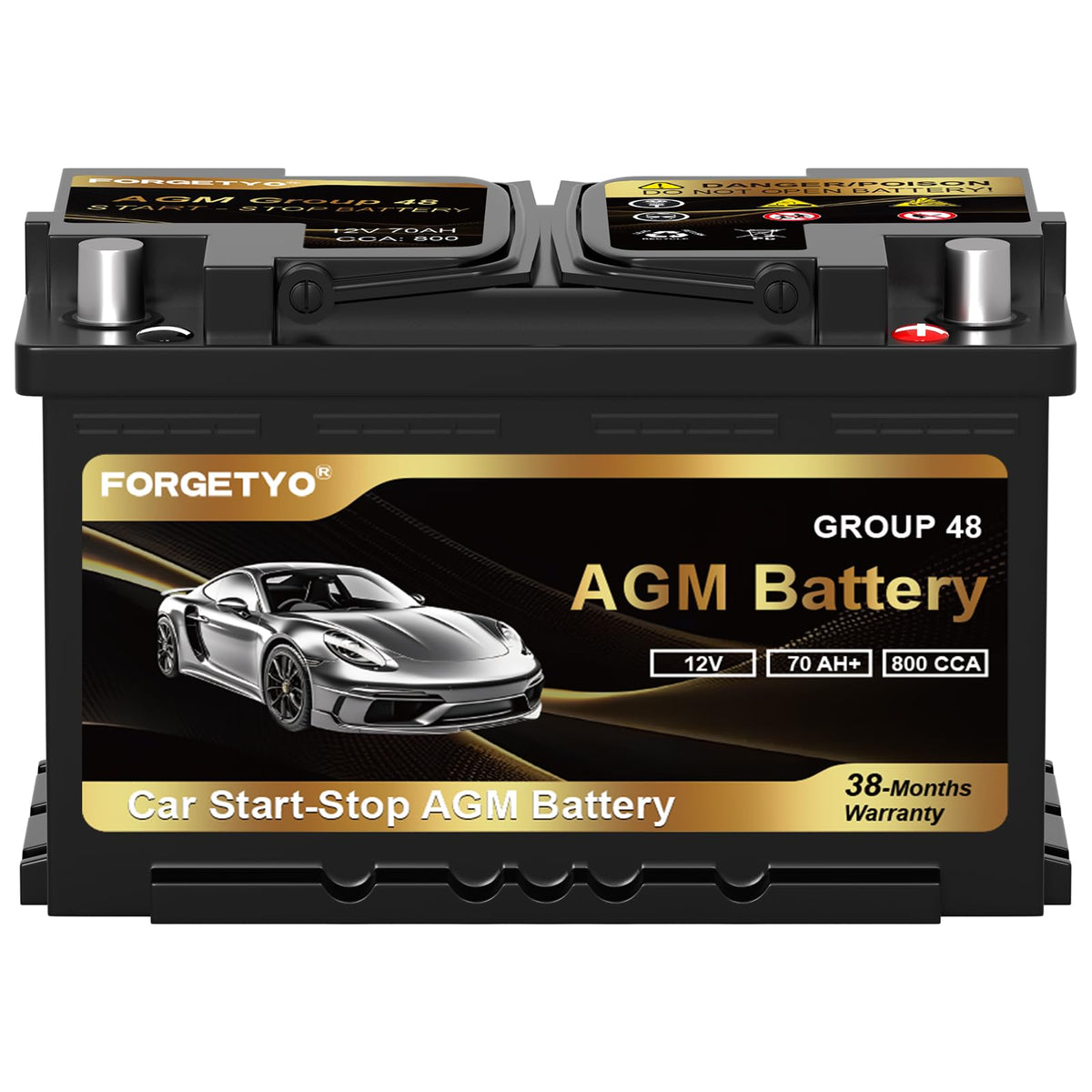 Group Size 48 AGM Car Battery, 12V 70 AH, 800 CCA H7856