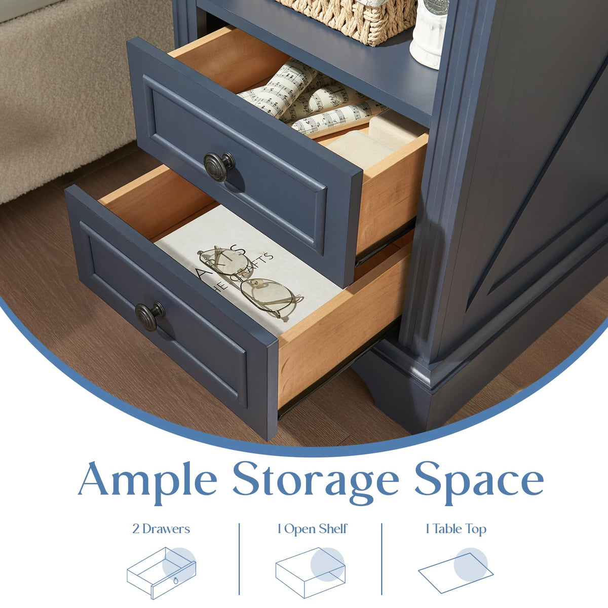 Blue 2 Drawer Nightstand with Charging Station W7567