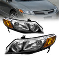 2006-2011 Honda Civic Black Clear Headlights Assembly Pair E599