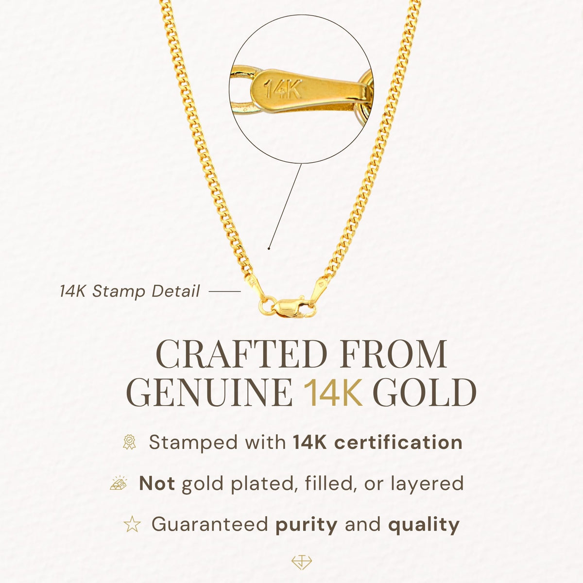 14K Gold Cuban Link Chain Necklace with Lobster Clasp T3857
