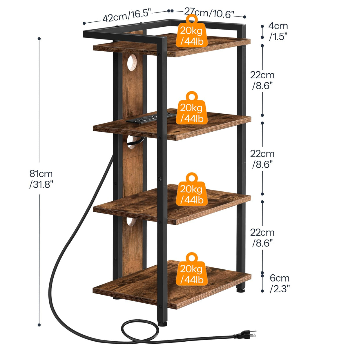 4-Tier Media Stand with Charging Station & LED Light B807
