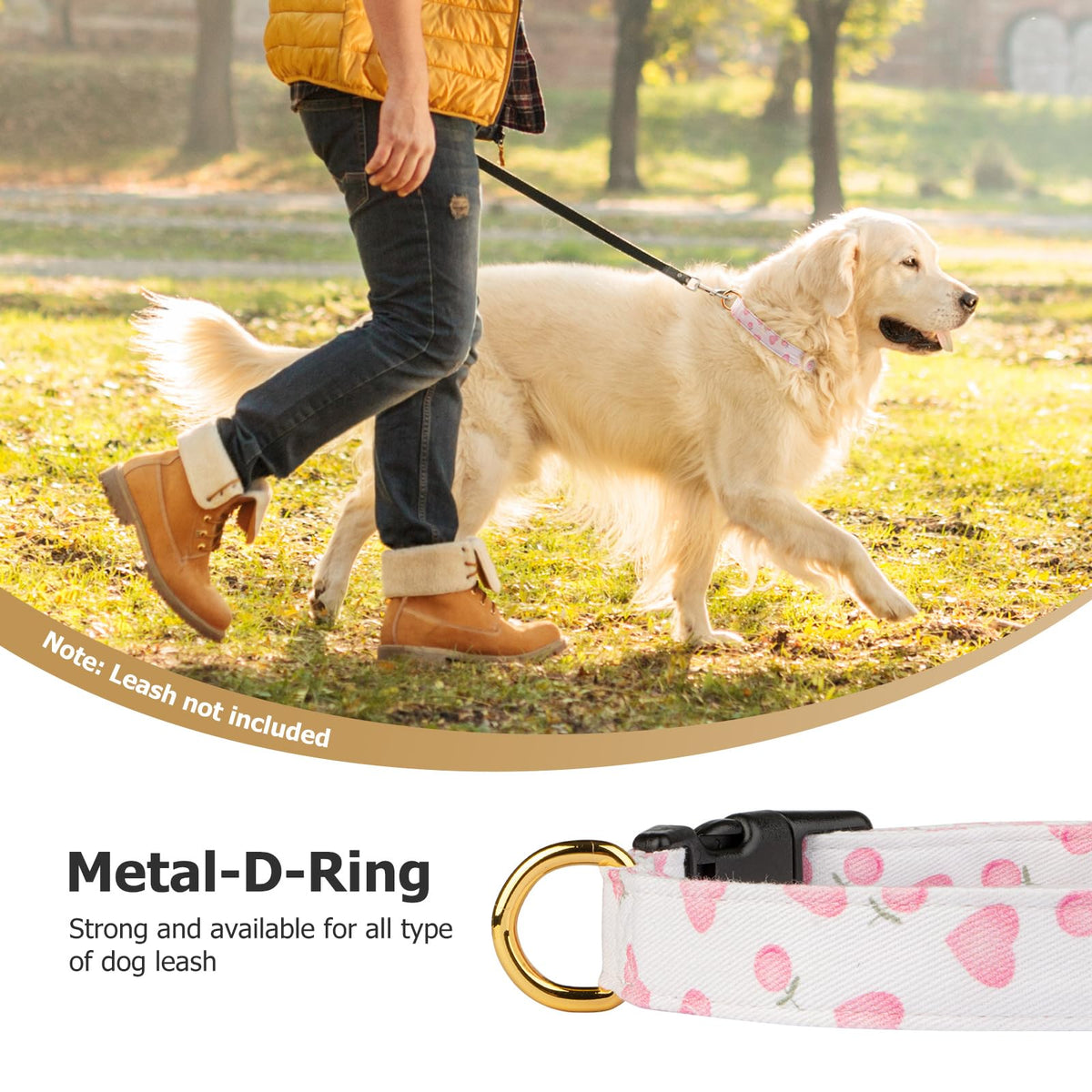 Cotton Dog Collar White and Pink Love Heart with Pendant Z9311