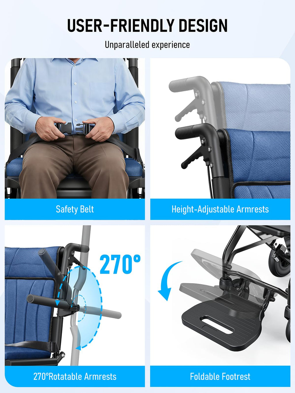 Blue Transport Wheelchair Q721