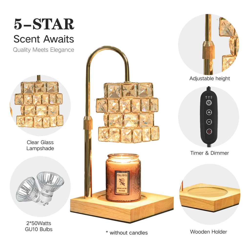 Candle Warmer Lamp with 2 Bulbs, Adjustable Dimmable Amber Glass H4604
