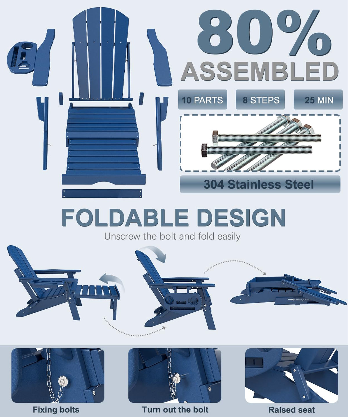 Adjustable Adirondack Chair Set of 2 with Ottoman X7822