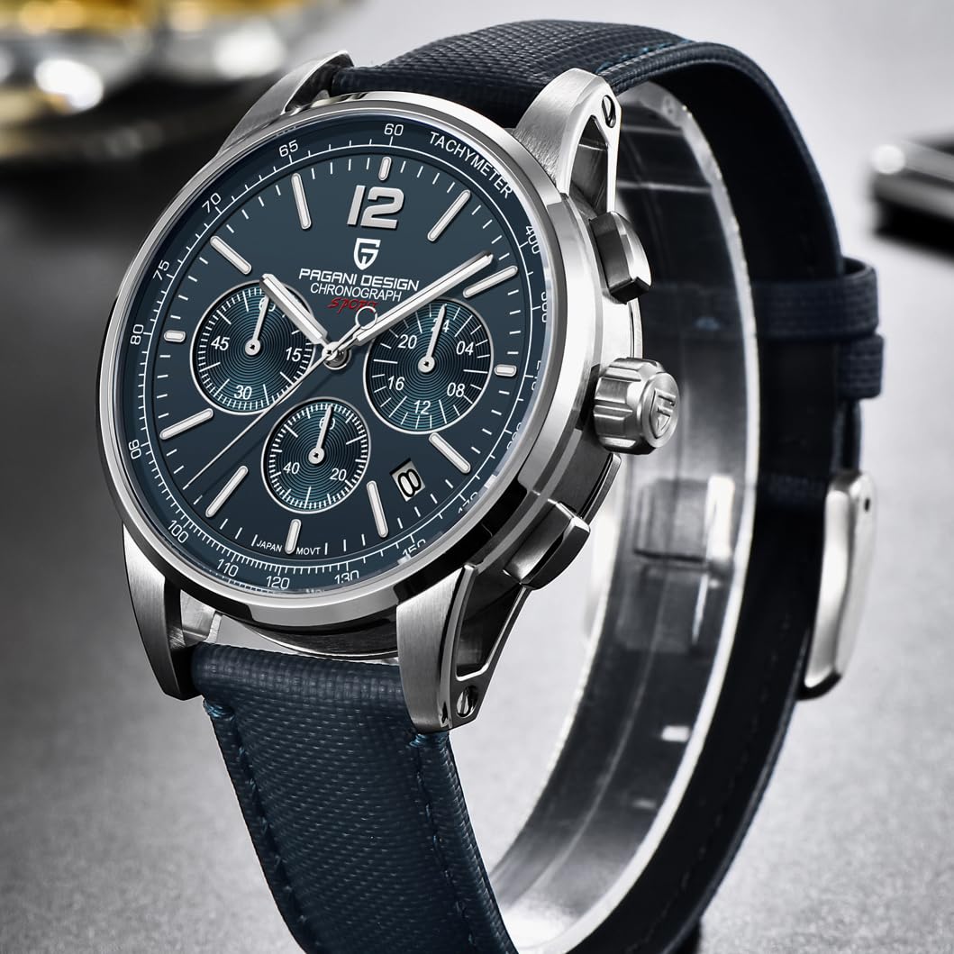 Men's Quartz Chronograph Watch, 100M Water Resistant Stainless Steel, Sapphire Glass, Nylon Strap F144