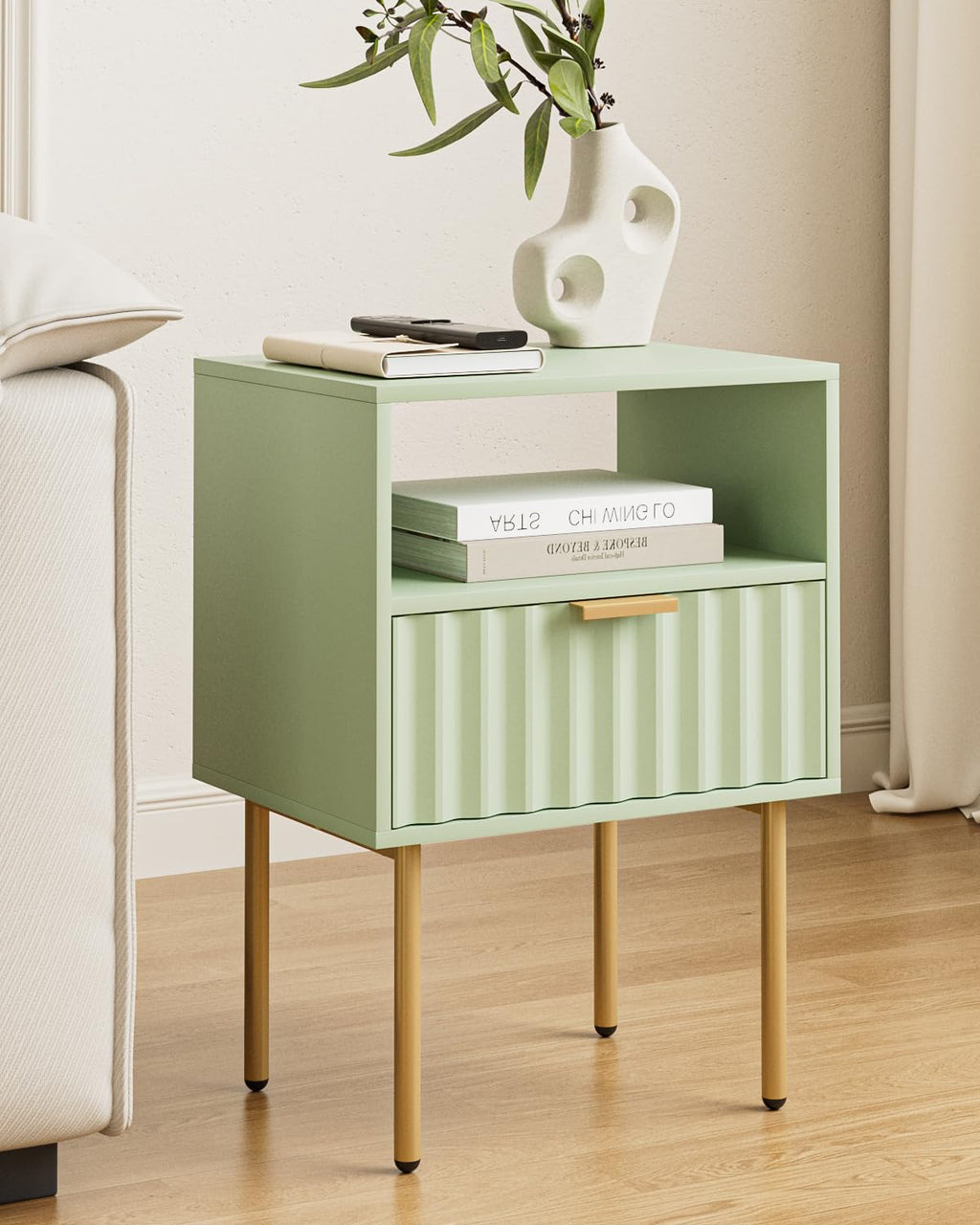 Green Night Stand with Drawer and Shelf C8807