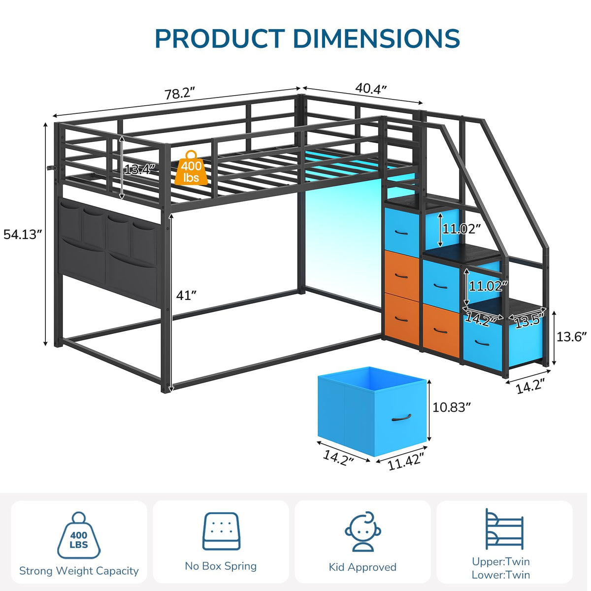 Twin Over Twin Bunk Bed with Storage Staircase & 6 Drawers O31792