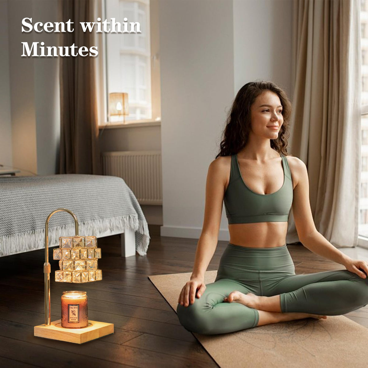 Candle Warmer Lamp with 2 Bulbs, Adjustable Dimmable Amber Glass H4604