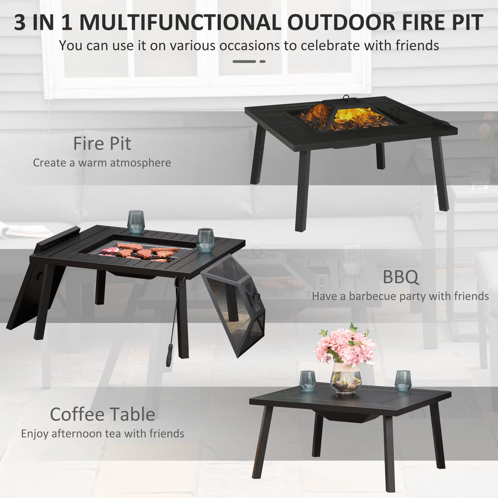 34" Fire Pit with Grill Spark Screen Poker Cover Black D656