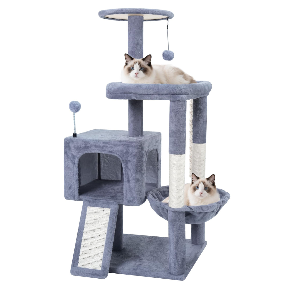 37.5" Cat Tree Tower with Scratching Board Hammock Grey O588
