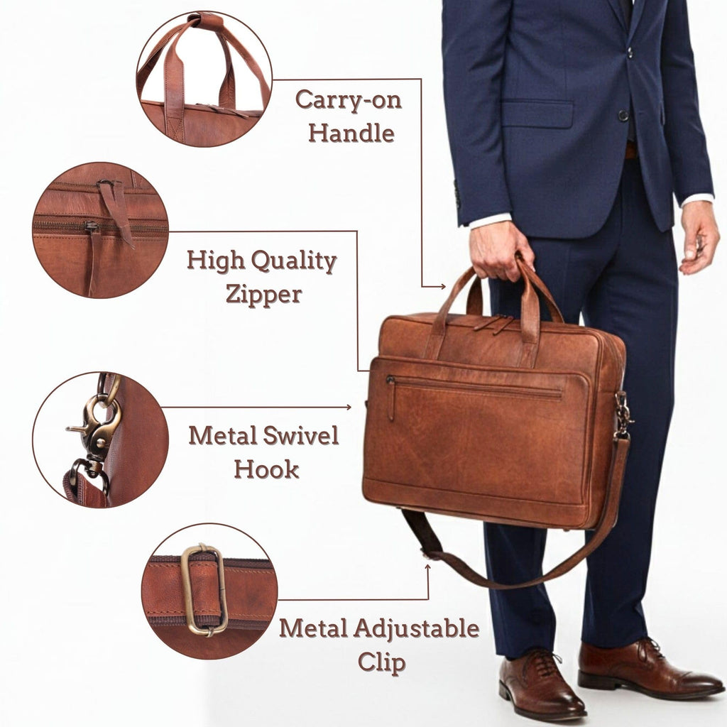 Brown 17-inch Genuine Leather Laptop Briefcase K424528