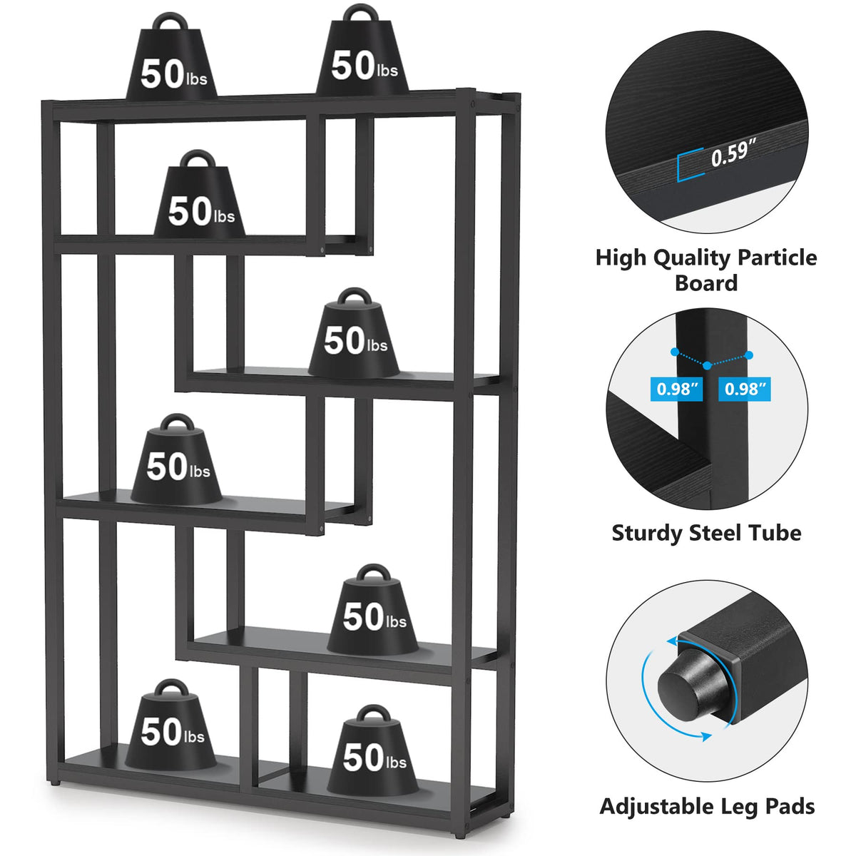 6-Shelf 69 Inch Tall Black Bookshelf O26421