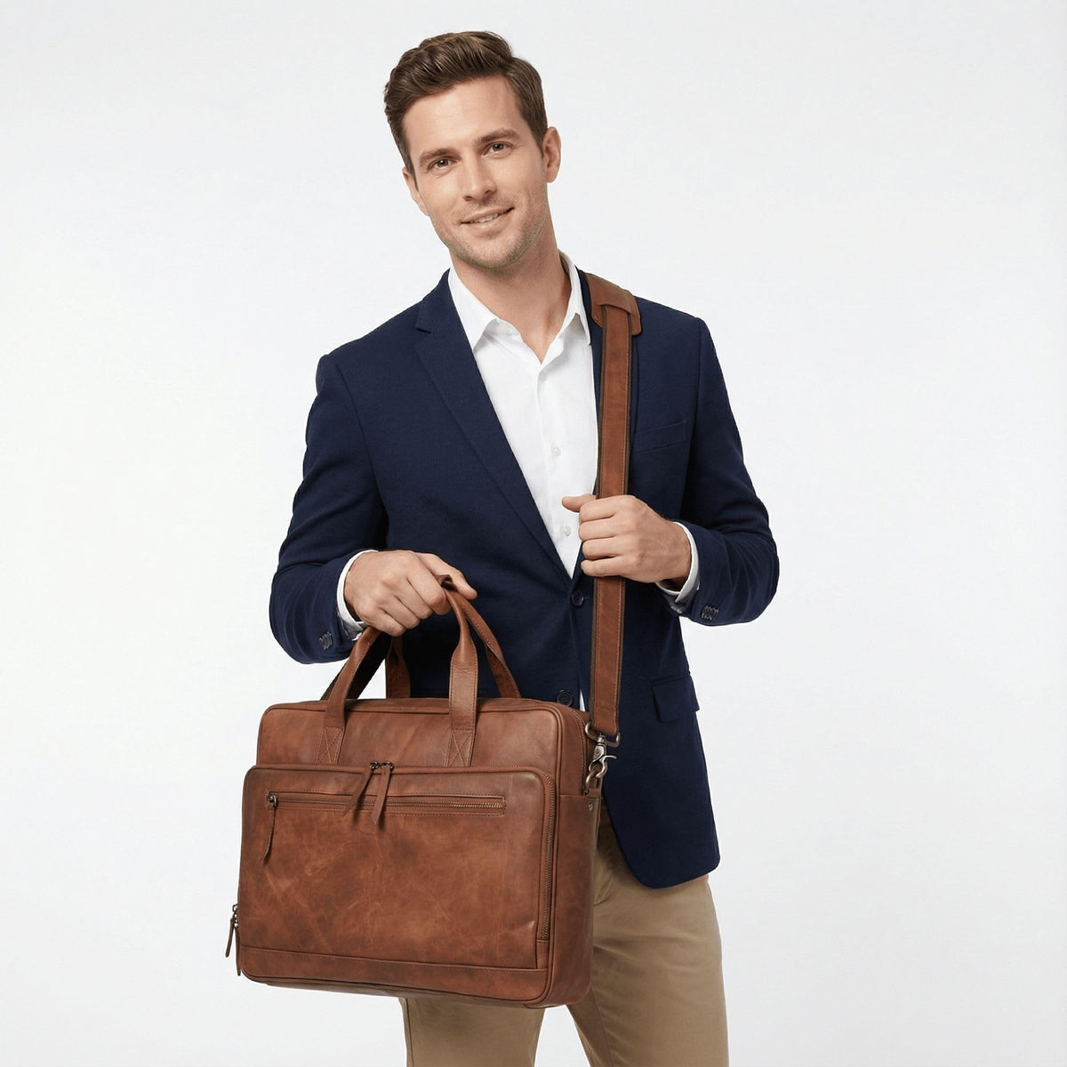 Brown 17-inch Genuine Leather Laptop Briefcase K424528
