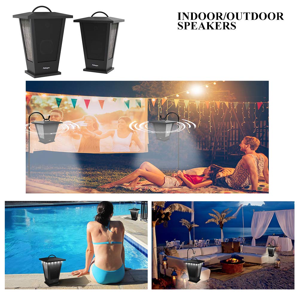 Pinao Black Waterproof Bluetooth Speakers 2 Packs 20W with LED Lights U393910