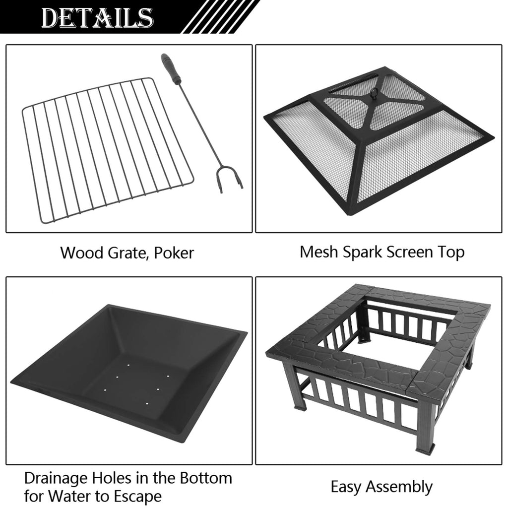 32 Inch Black Metal Wood Burning Fire Pit Q136