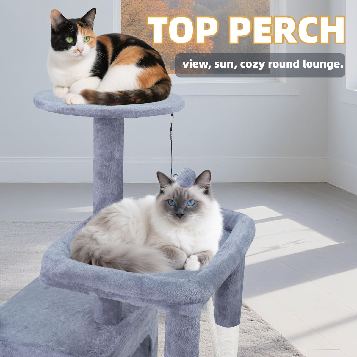 37.5" Cat Tree Tower with Scratching Board Hammock Grey O588
