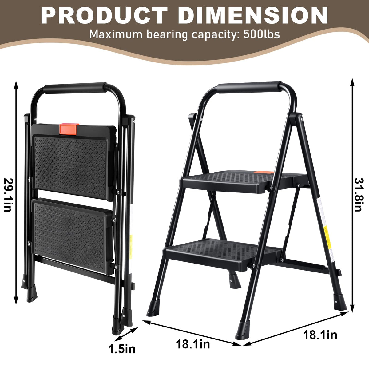 2 Step Steel Ladder with Anti-Slip Pedal N494142