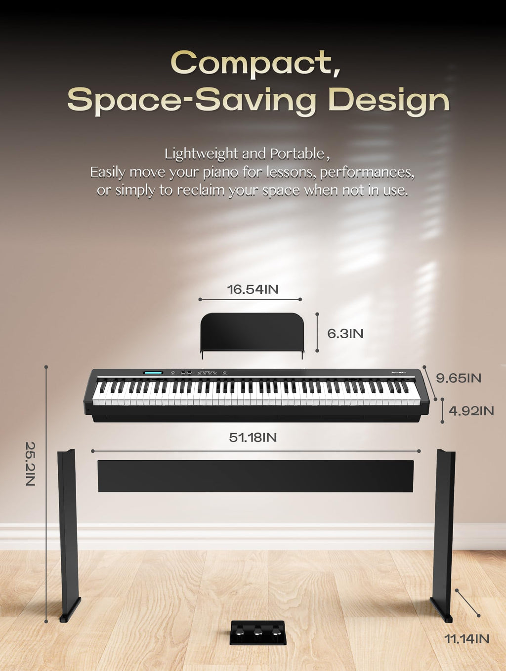 88-Key Weighted Action Digital Piano with Wooden Stand B12215