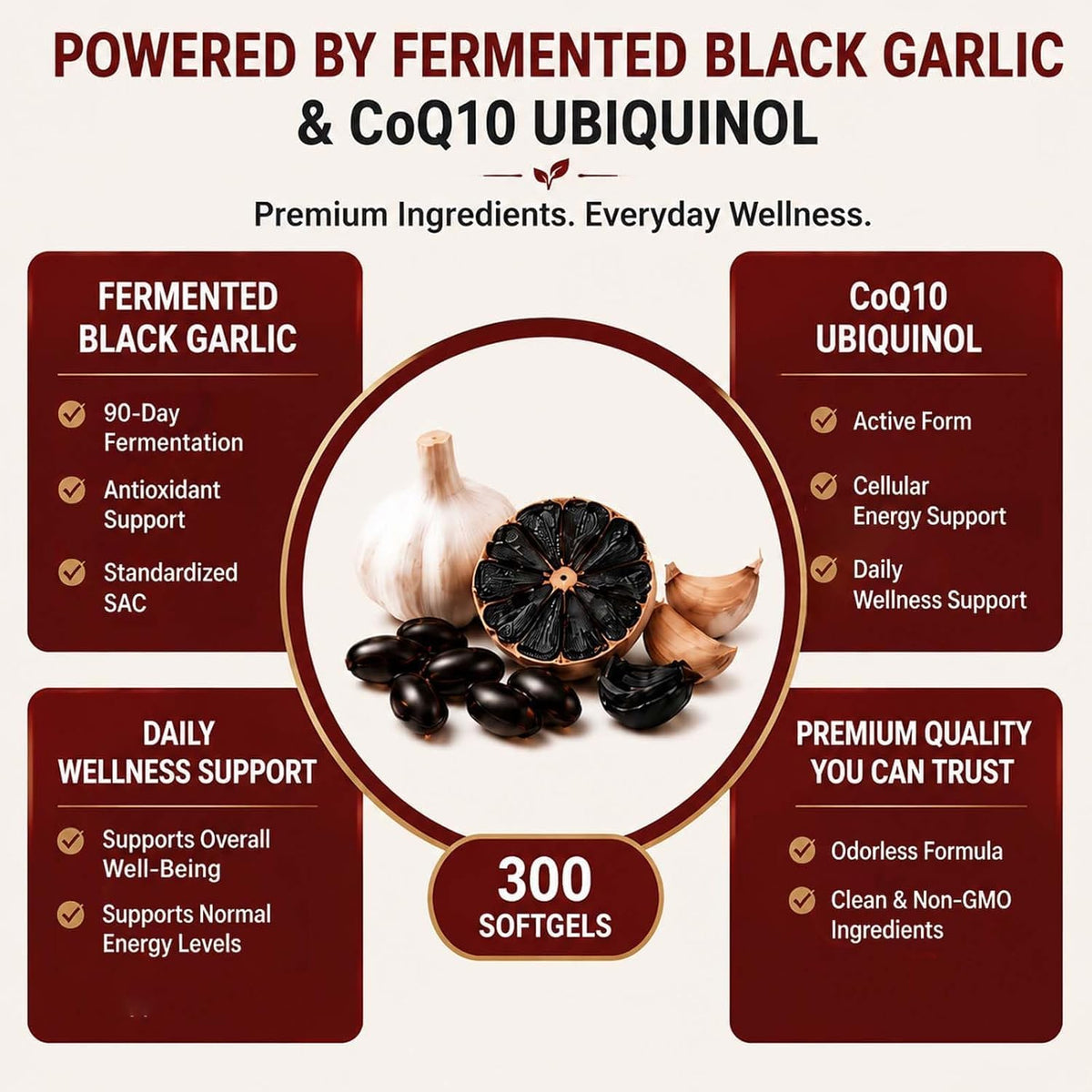 Black Garlic Coq10 Ubiquinol Softgels V95295