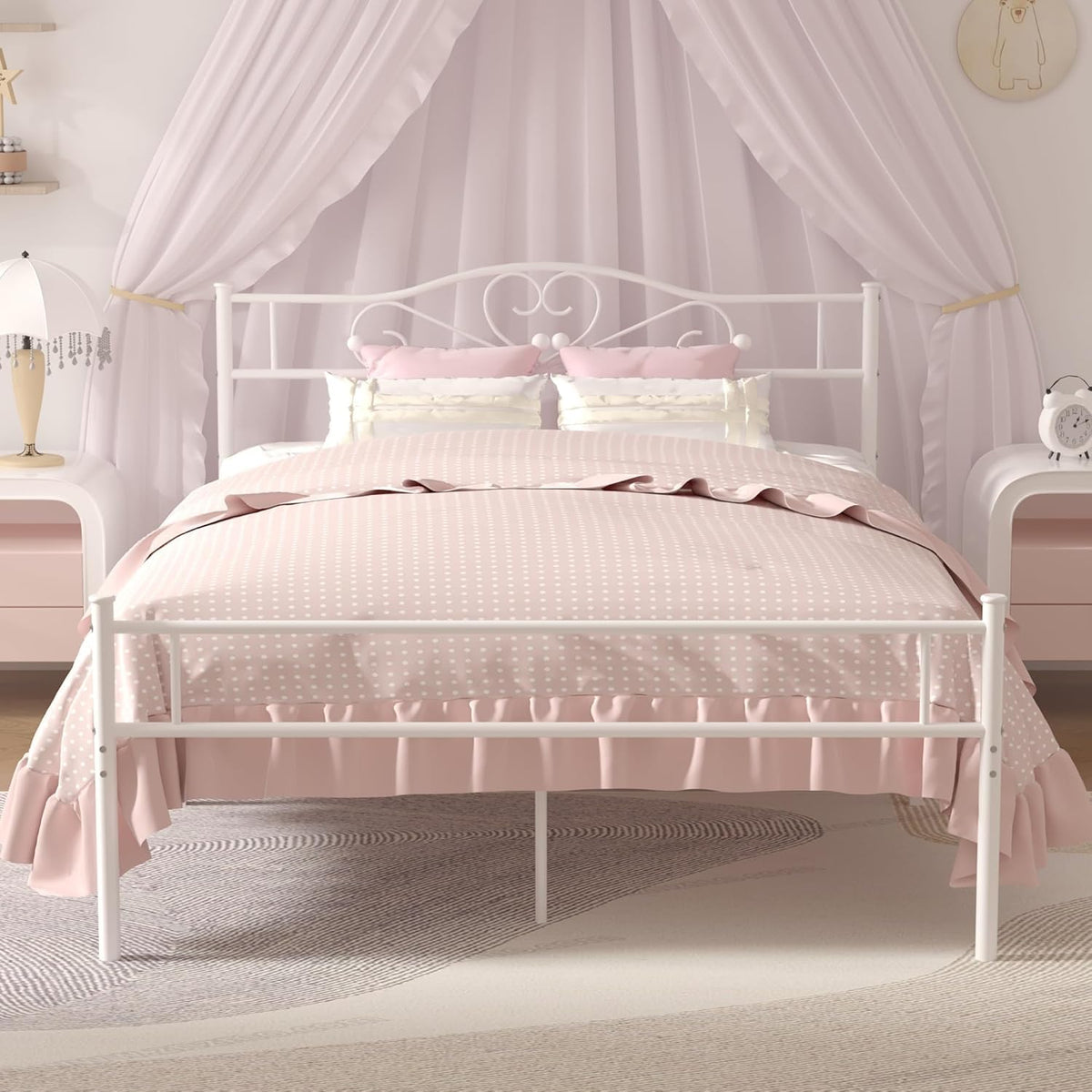 14 Inch Full Size White Metal Platform Bed Frame with Headboard and Footboard D4666