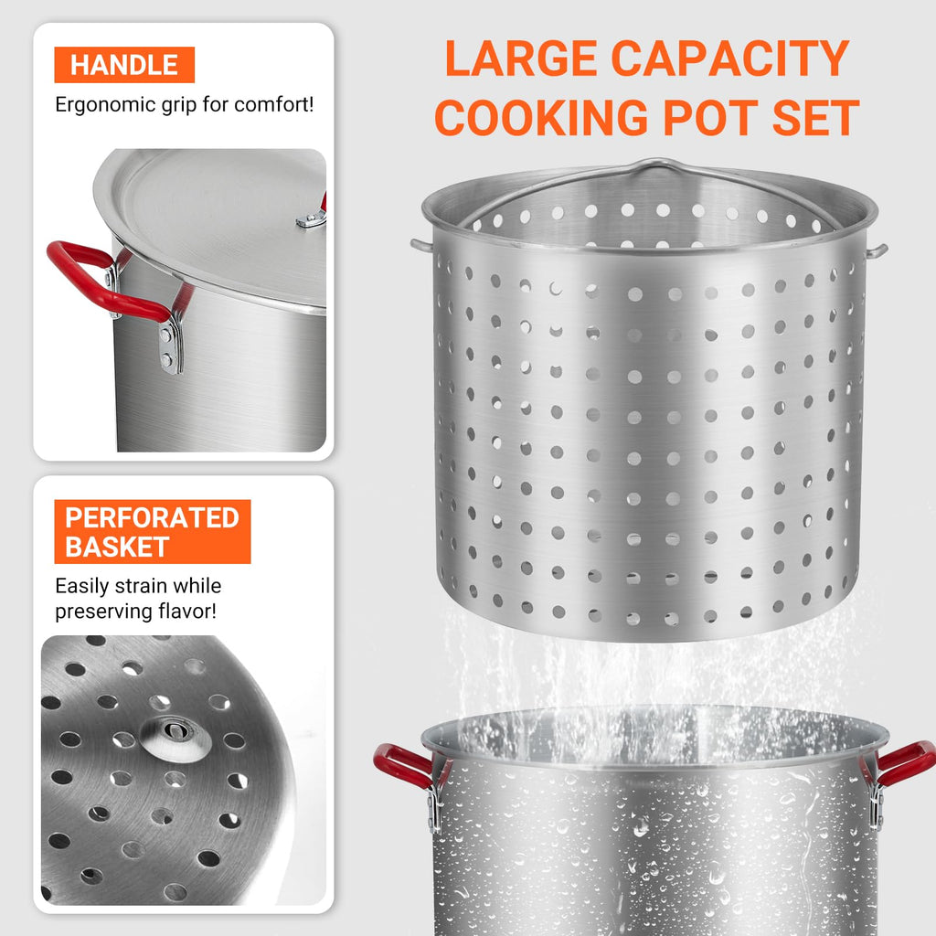 100Qt Aluminum Seafood Boil Pot with Strainer Basket and Propane Stove Burner U4925