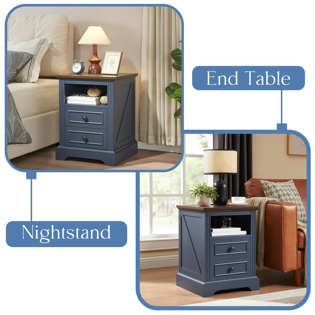 Blue 2 Drawer Nightstand with Charging Station W7567