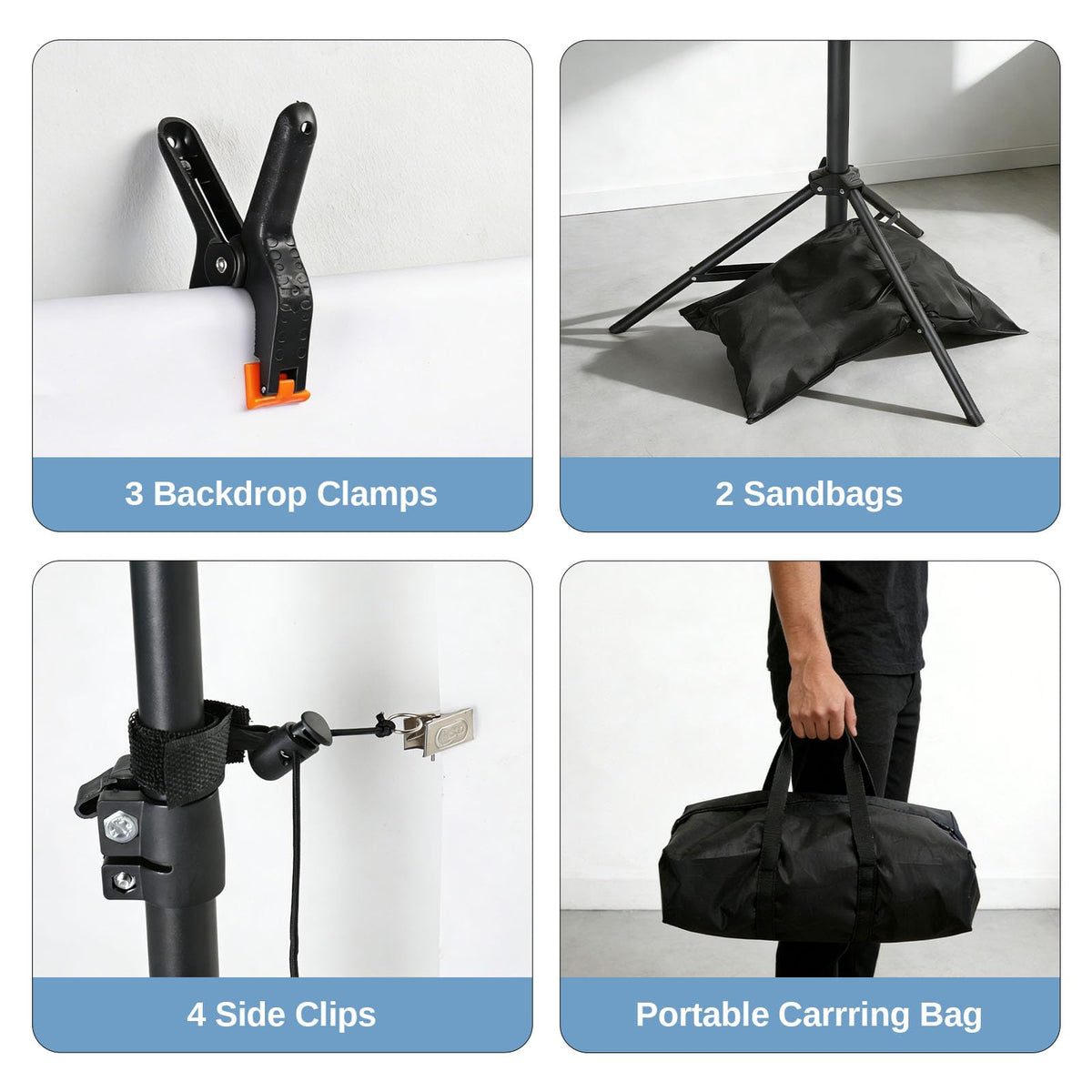 6.6 x 10FT Adjustable Backdrop Support Stand with Carrying Bag and 3 Clamps T3593