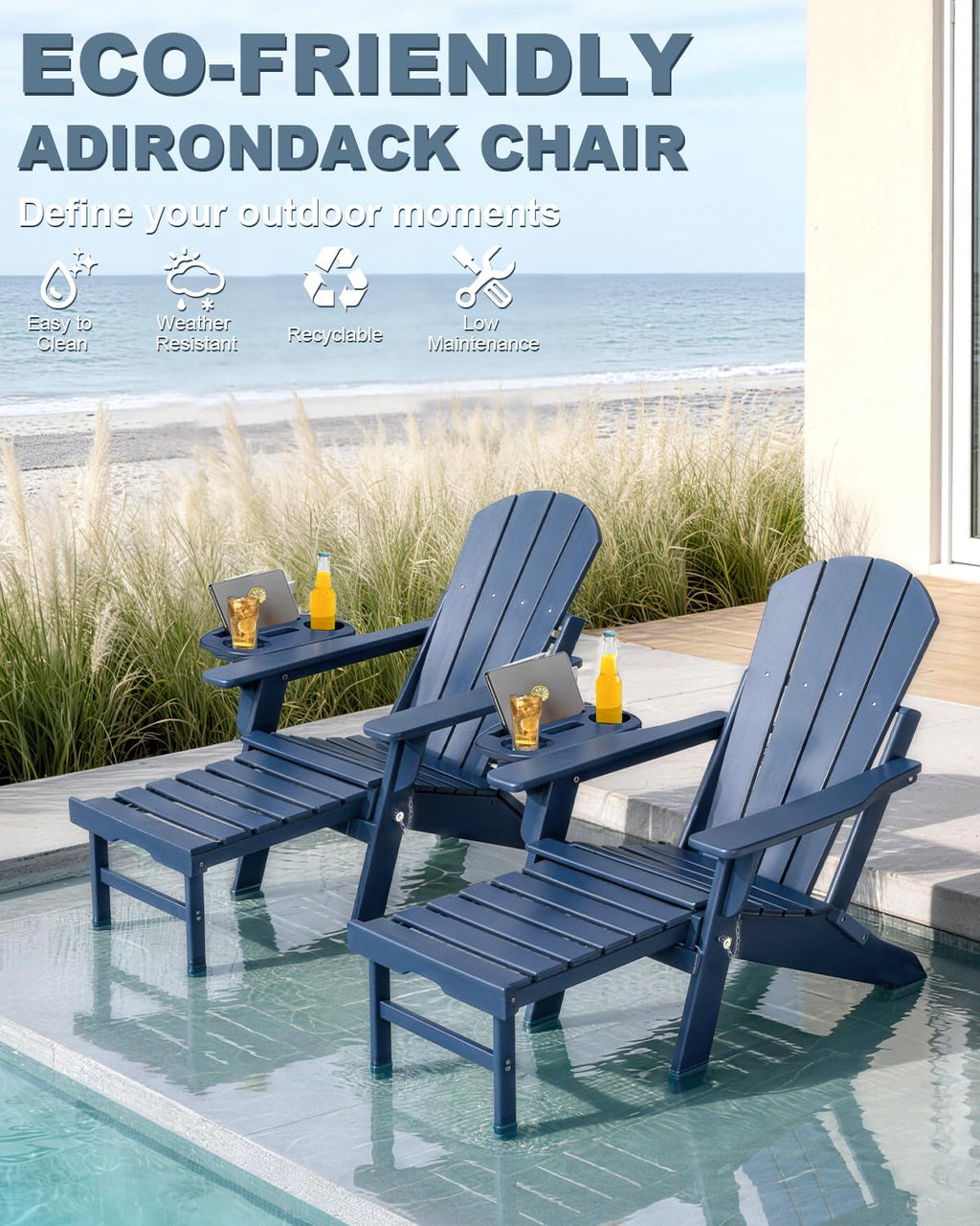 Adjustable Adirondack Chair Set of 2 with Ottoman X7822