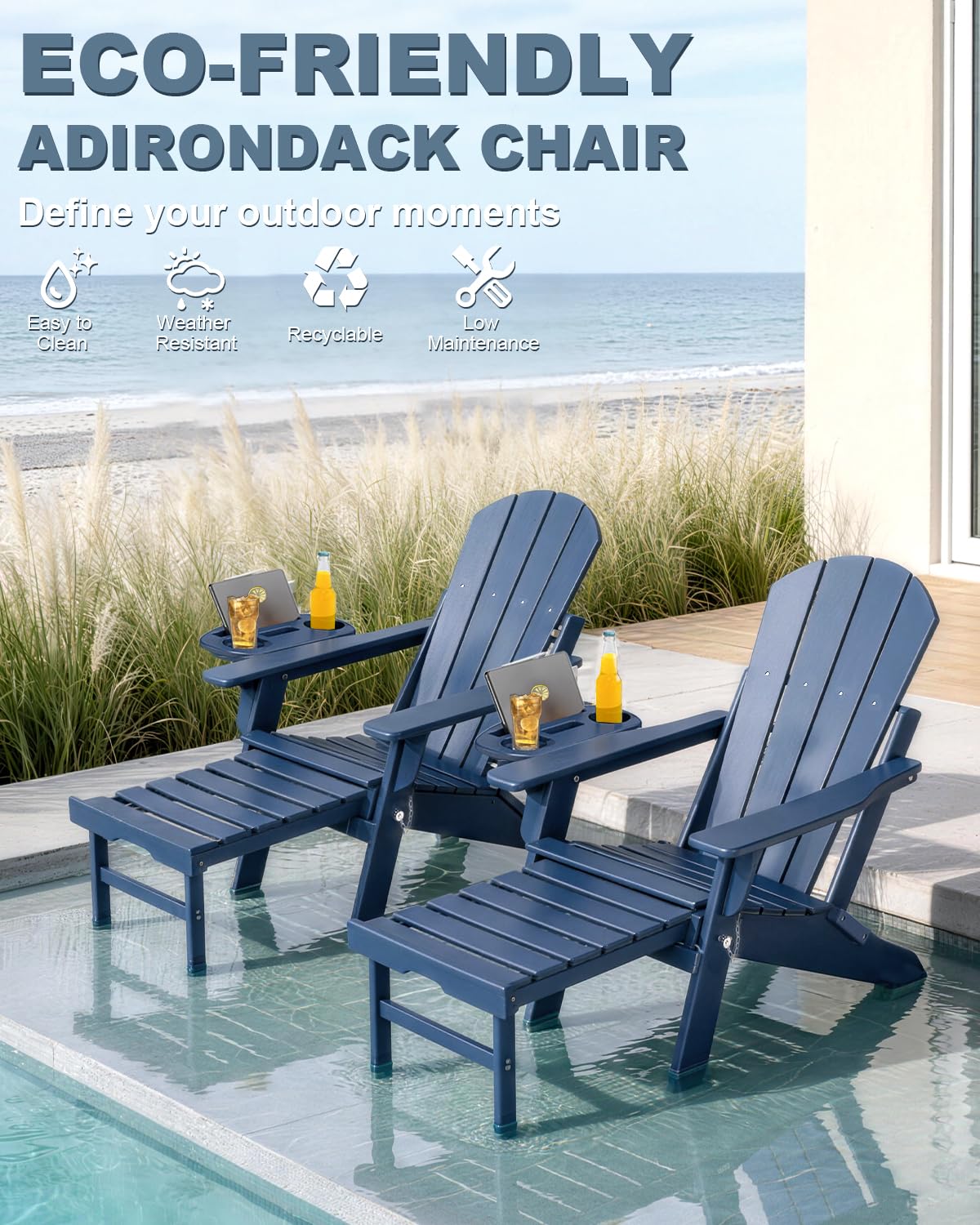Adjustable Adirondack Chair Set of 2 with Ottoman X7822