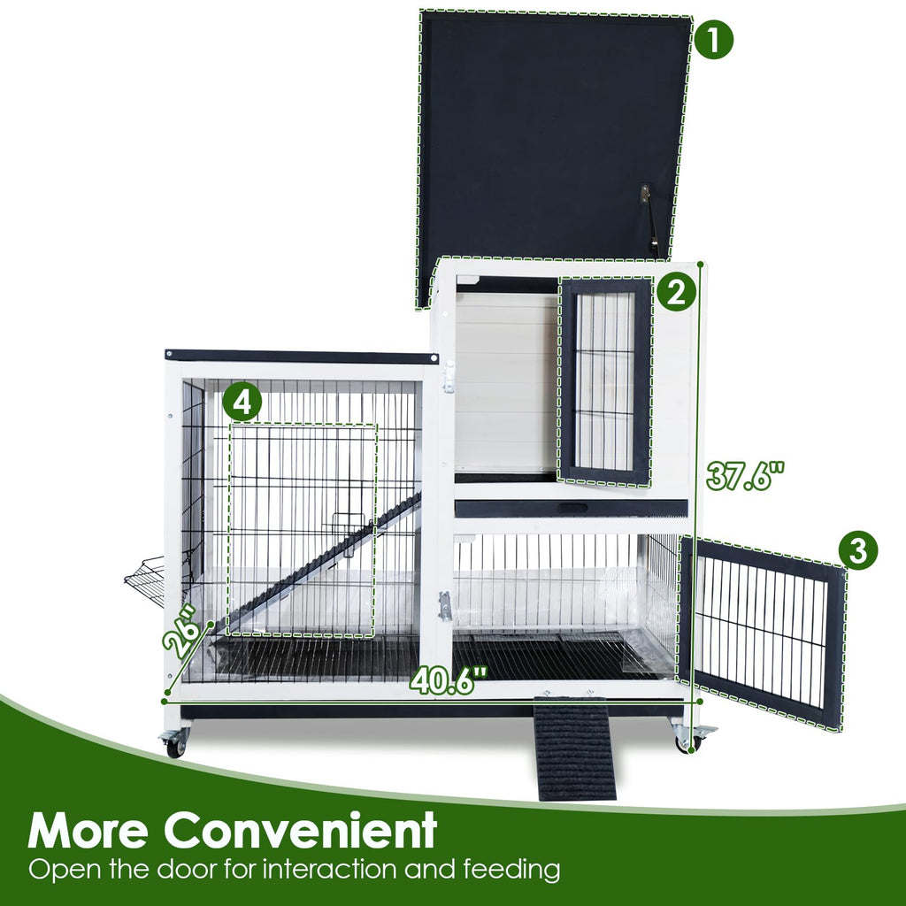 White Indoor Outdoor Rabbit Hutch with Tray H55868