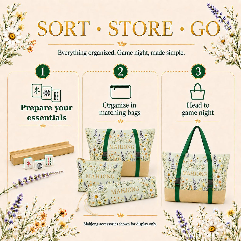 3-Piece Mahjong Bag Set with Mat Holder Straps K8602
