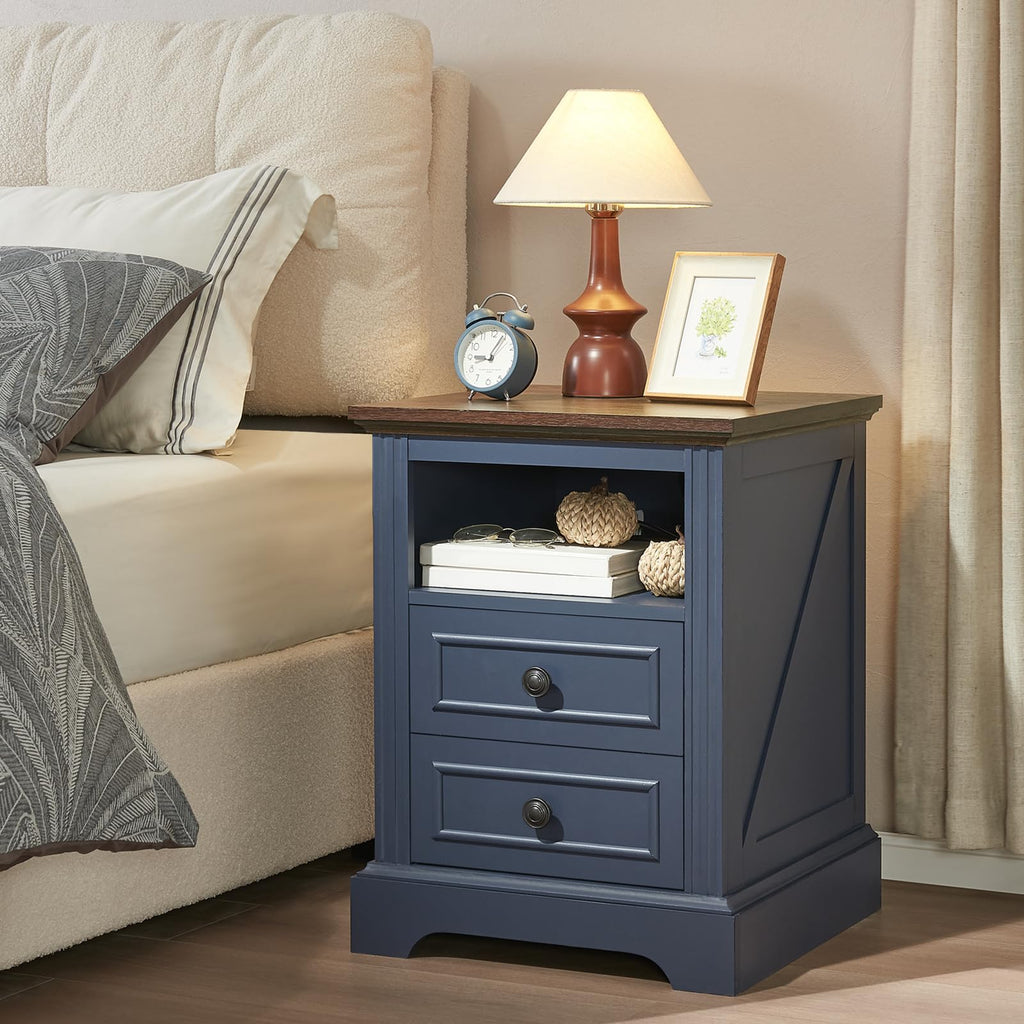 Blue 2 Drawer Nightstand with Charging Station W7567