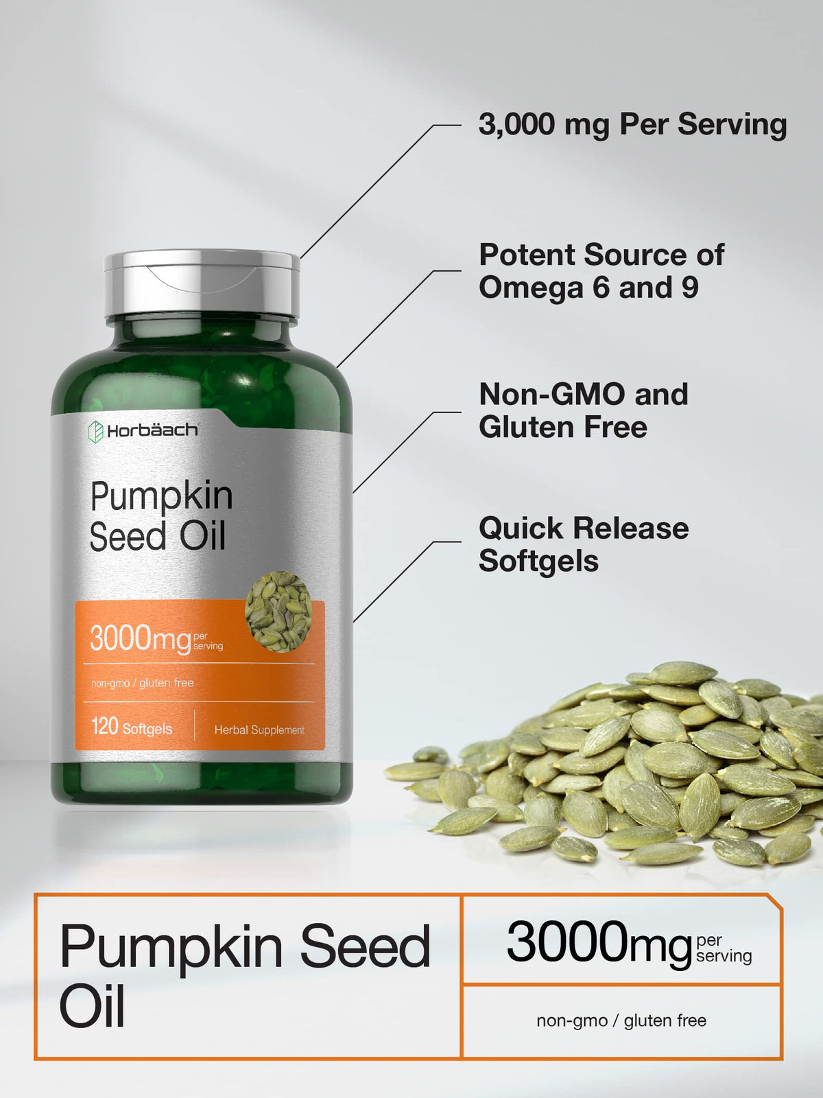 Pumpkin Seed Oil 3000mg 120 Softgel Capsules O3982