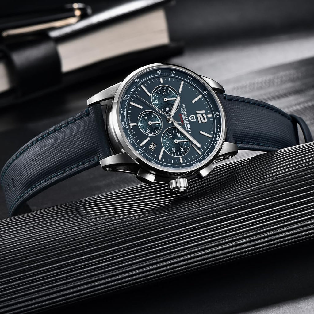 Men's Quartz Chronograph Watch, 100M Water Resistant Stainless Steel, Sapphire Glass, Nylon Strap F144