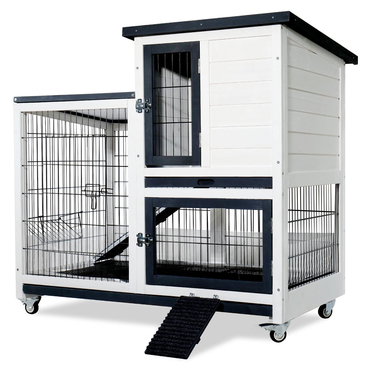 White Indoor Outdoor Rabbit Hutch with Tray H55868