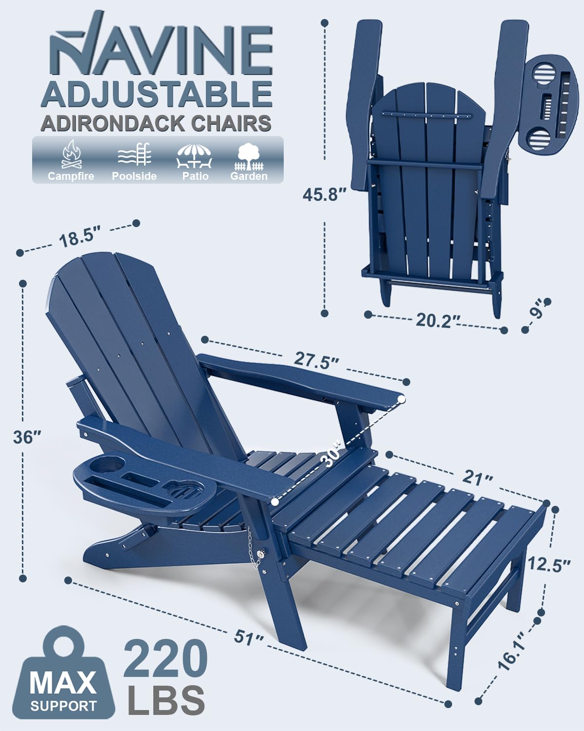 Adjustable Adirondack Chair Set of 2 with Ottoman X7822