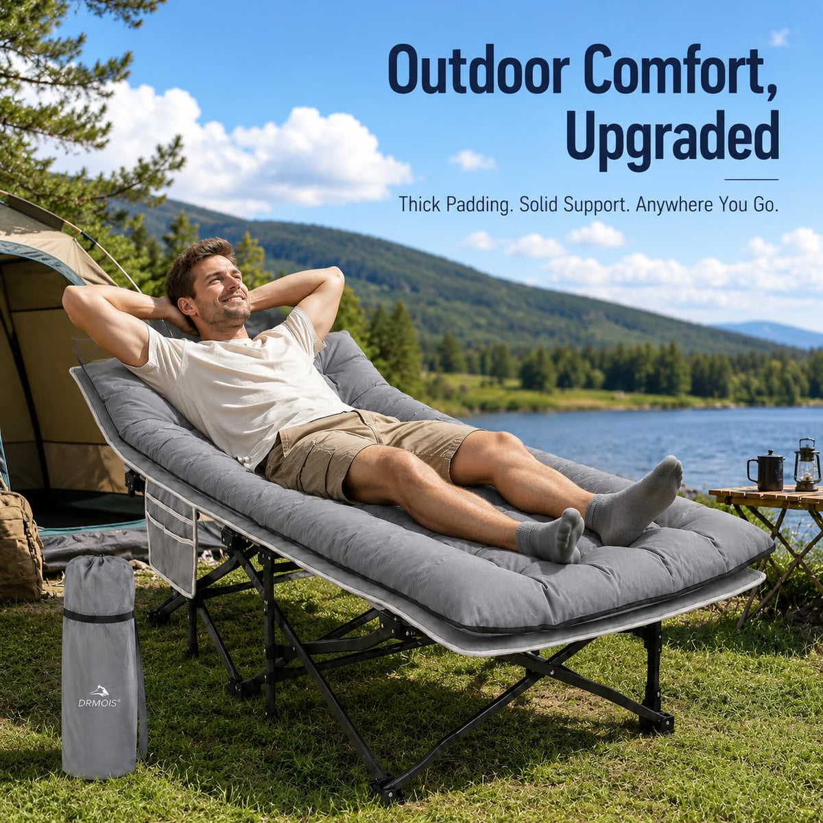Oversized Portable Foldable Camping Cot with Sleeping Pad W68906