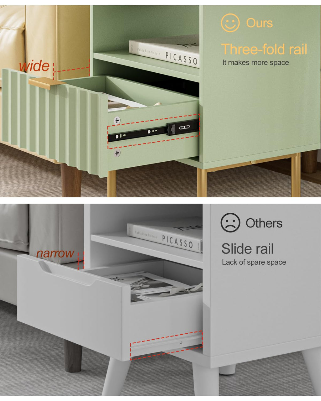 Green Night Stand with Drawer and Shelf C8807