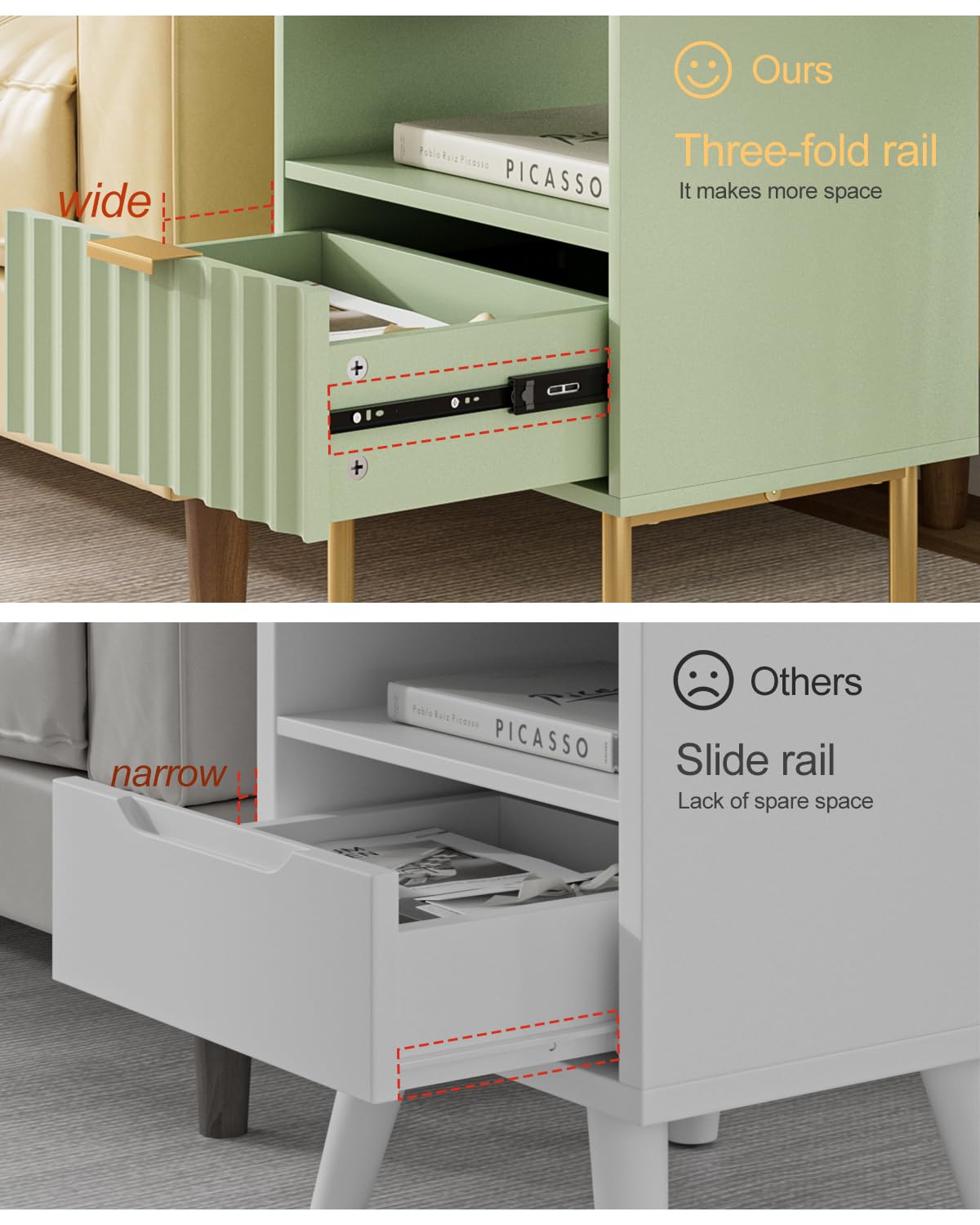 Green Night Stand with Drawer and Shelf C8807