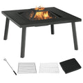 34" Fire Pit with Grill Spark Screen Poker Cover Black D656