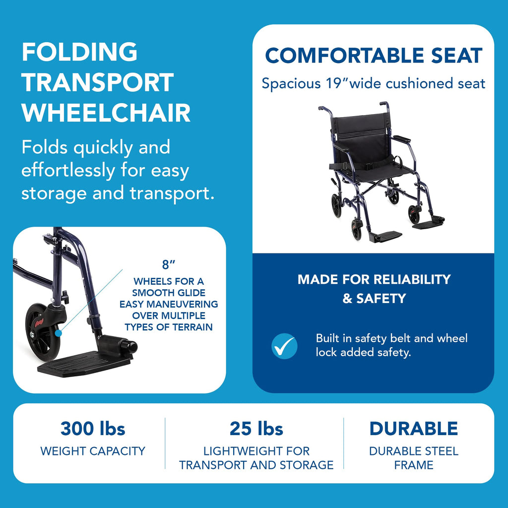 Folding Transport Wheelchair with 19 inch Seat L1694