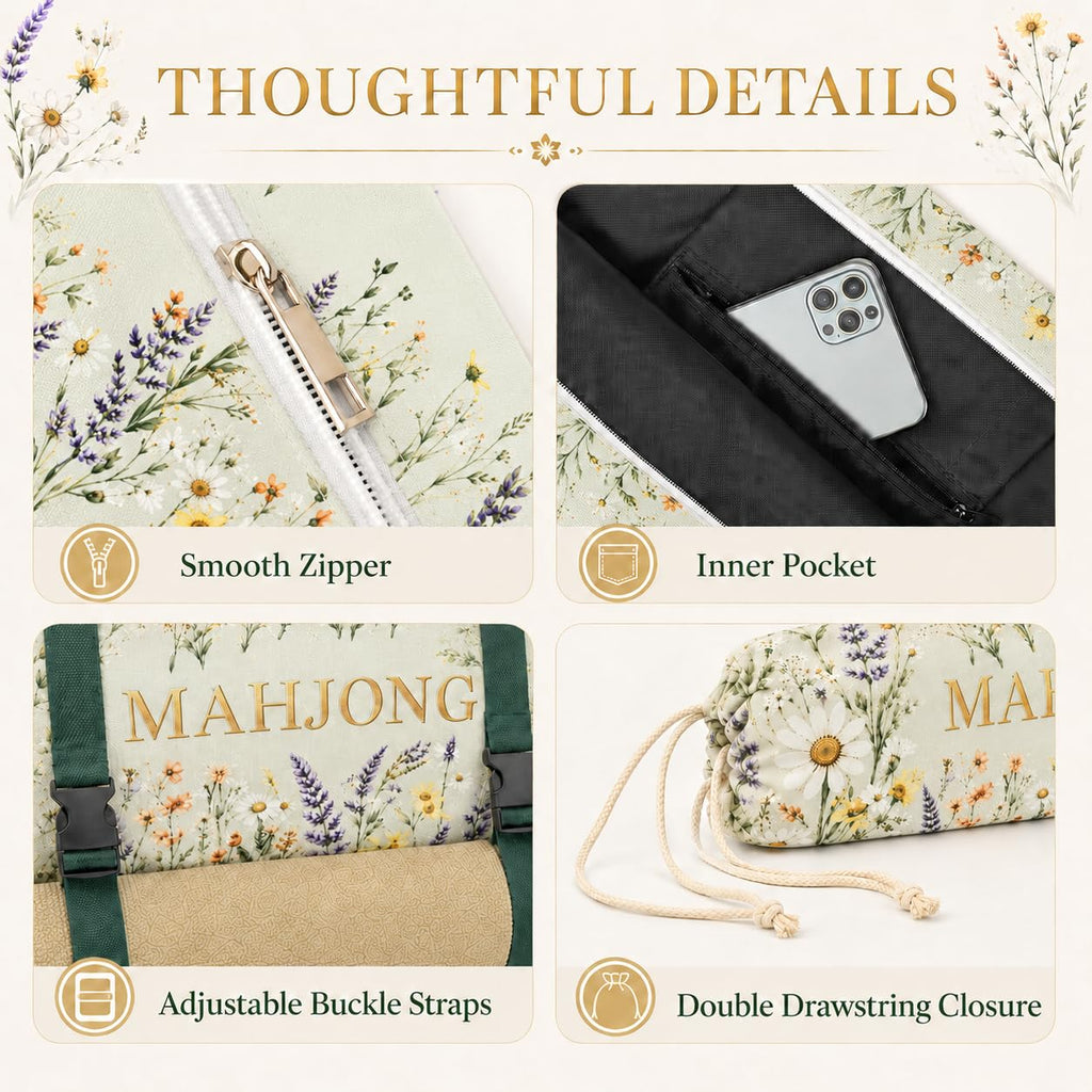 3-Piece Mahjong Bag Set with Mat Holder Straps K8602