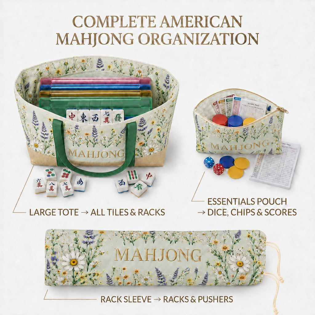 3-Piece Mahjong Bag Set with Mat Holder Straps K8602