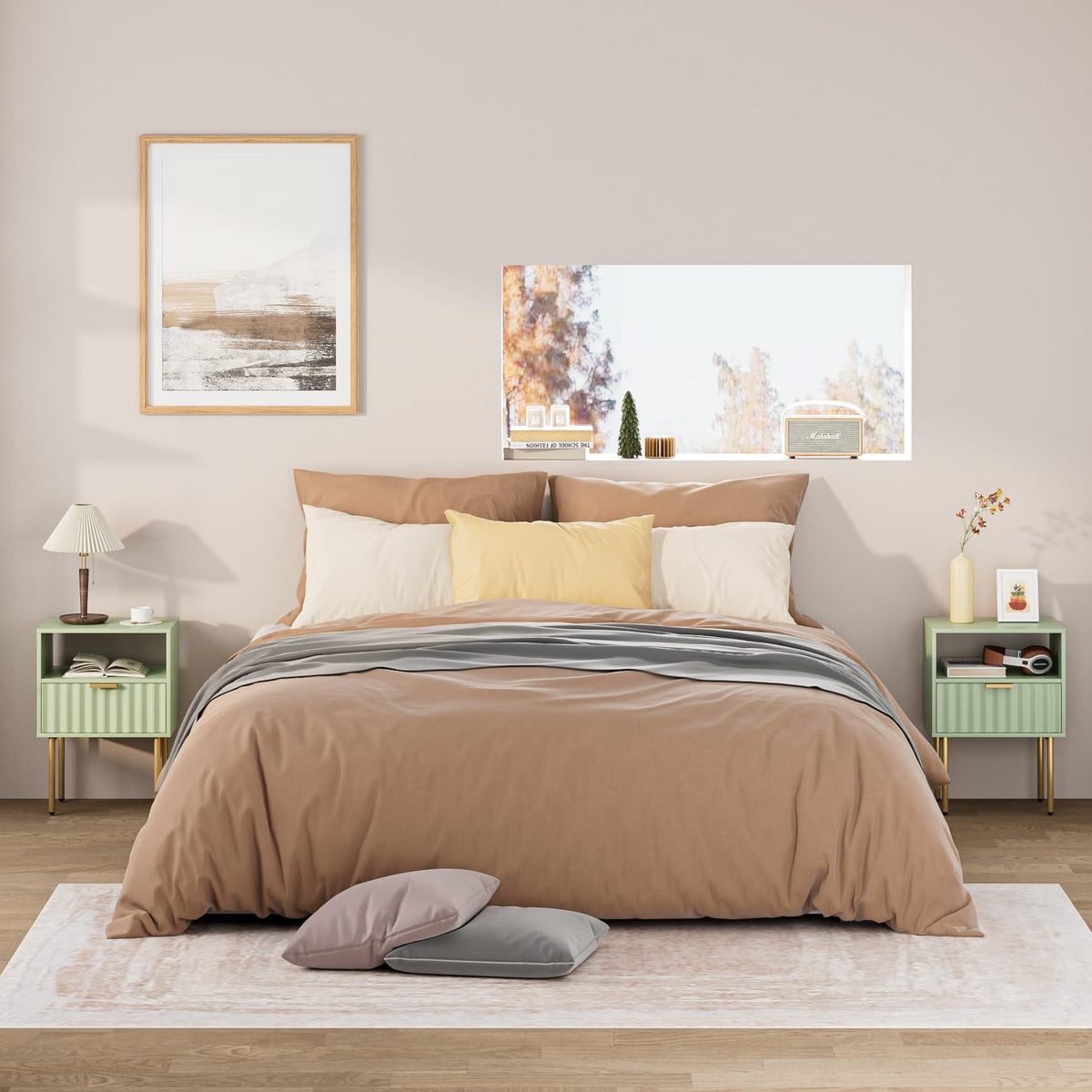 Green Night Stand with Drawer and Shelf C8807