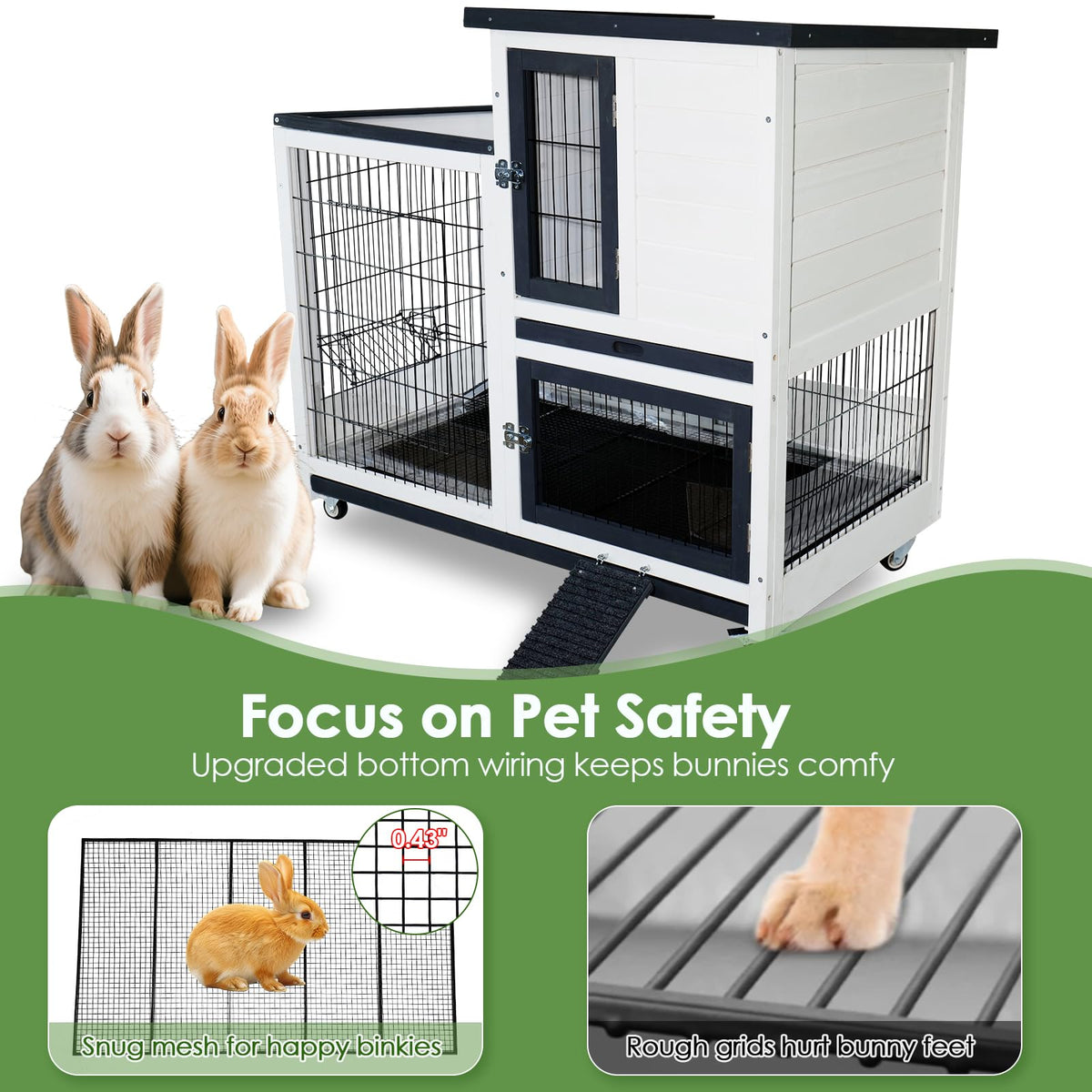 White Indoor Outdoor Rabbit Hutch with Tray H55868
