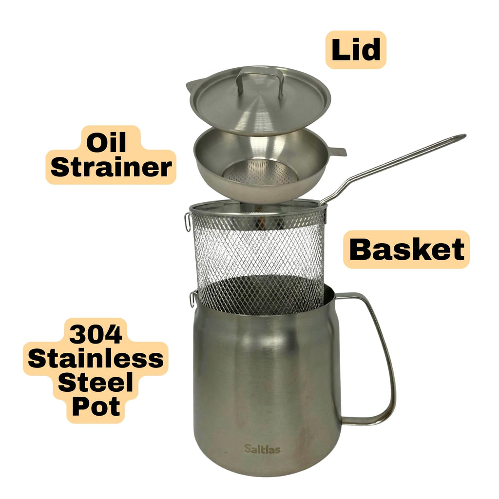 304 Stainless Steel Deep Fryer Pot with Basket and Oil Strainer, 3.5 L H703