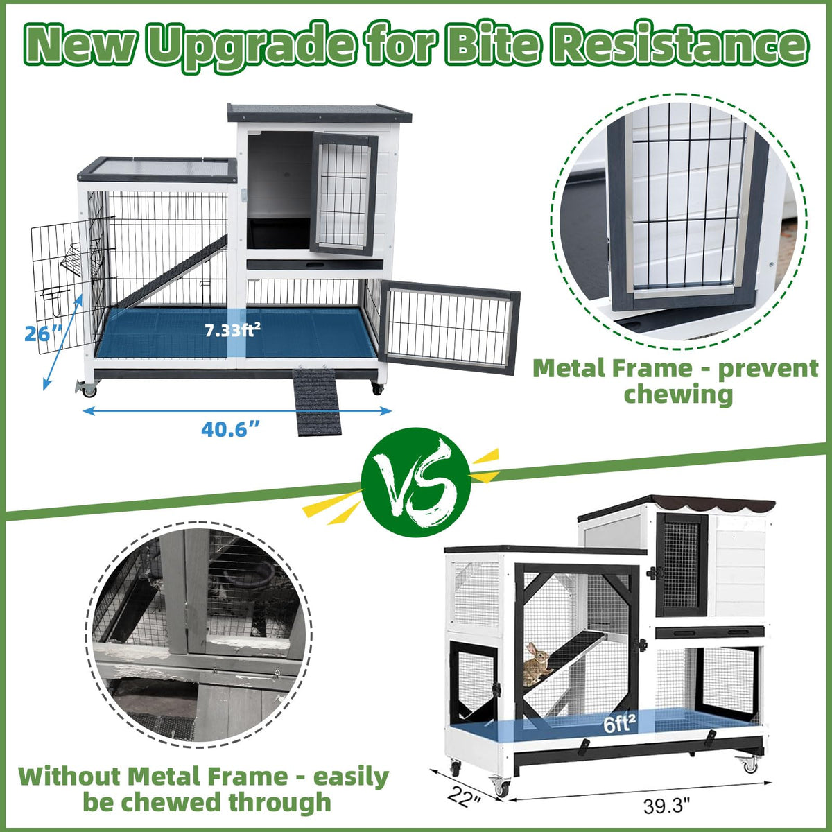 White Indoor Outdoor Rabbit Hutch with Tray H55868